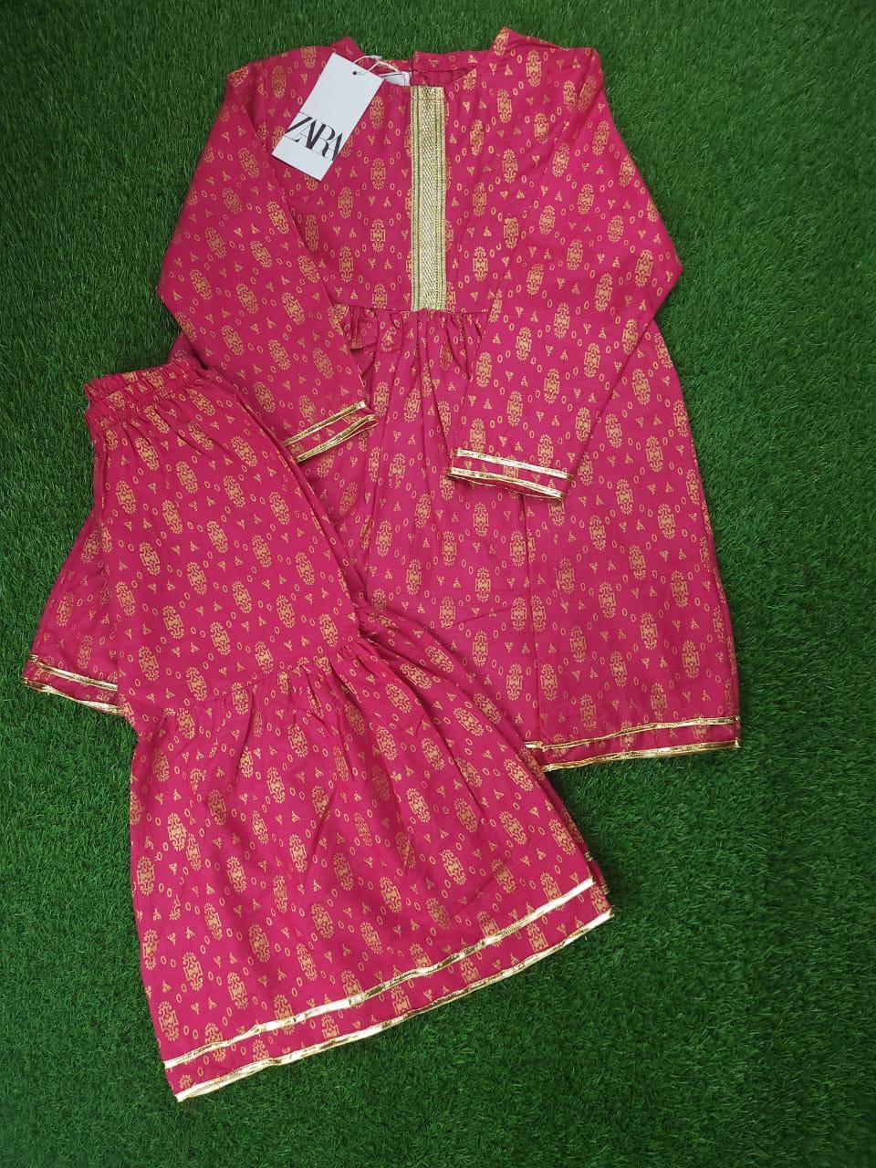Girls Traditional Sleeves Less Sharara Set - Pink